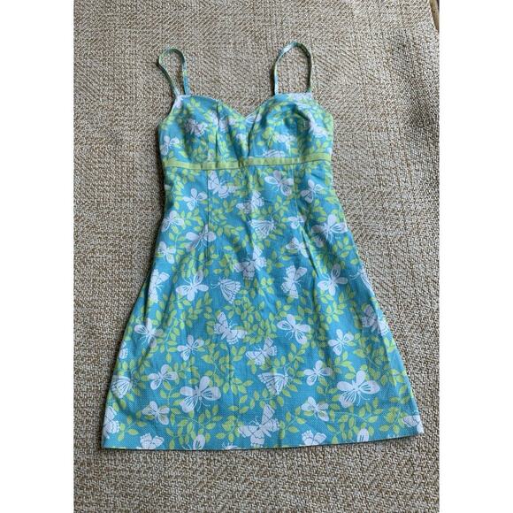 Vintage Lilly Pulitzer summer dress size 10 blue green butterfly floral straps - Picture 1 of 6
